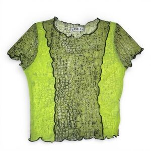 Love J green snake-print mesh top